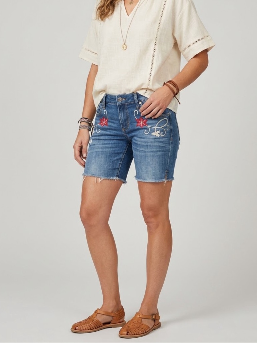 Driftwood Embroidered Cutoff Denim Shorts Women's Size 31